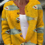 Sidonie | Cardigan con bottoni a stampa vintage di sardine