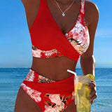 Bikini con stampa floreale a contrasto e spacco