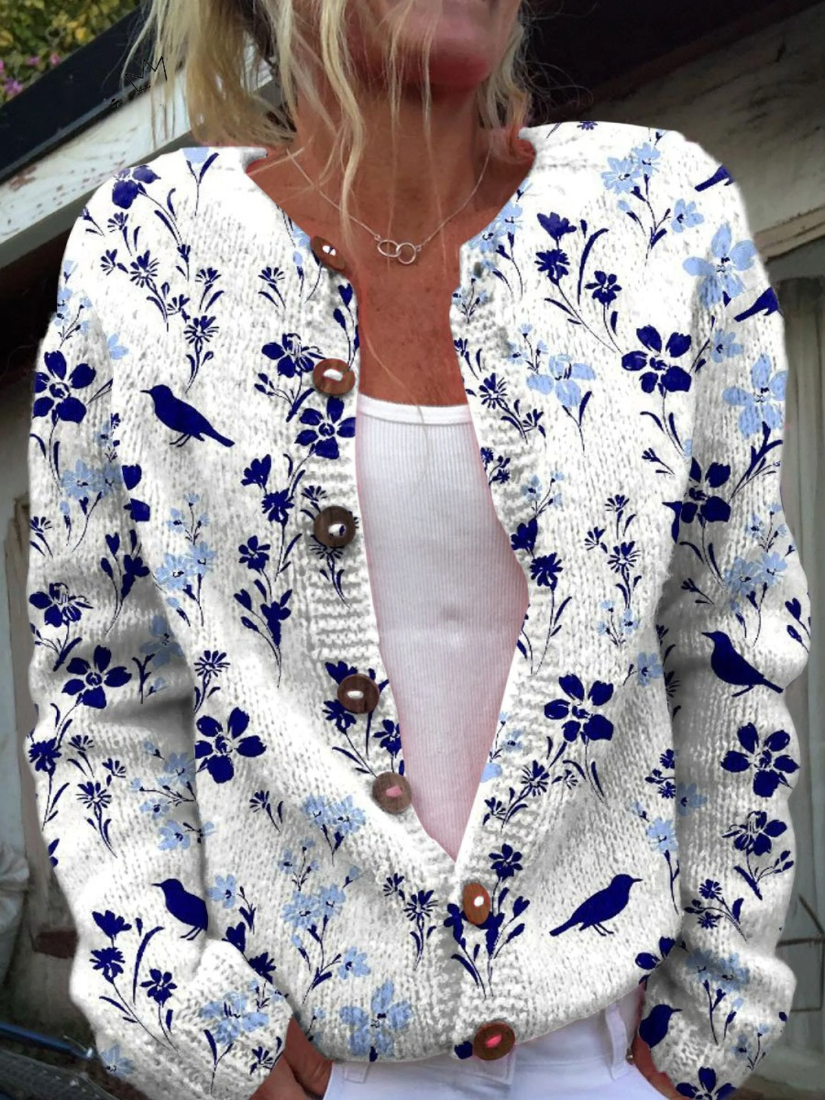 Cardigan Uccelli e Fiori