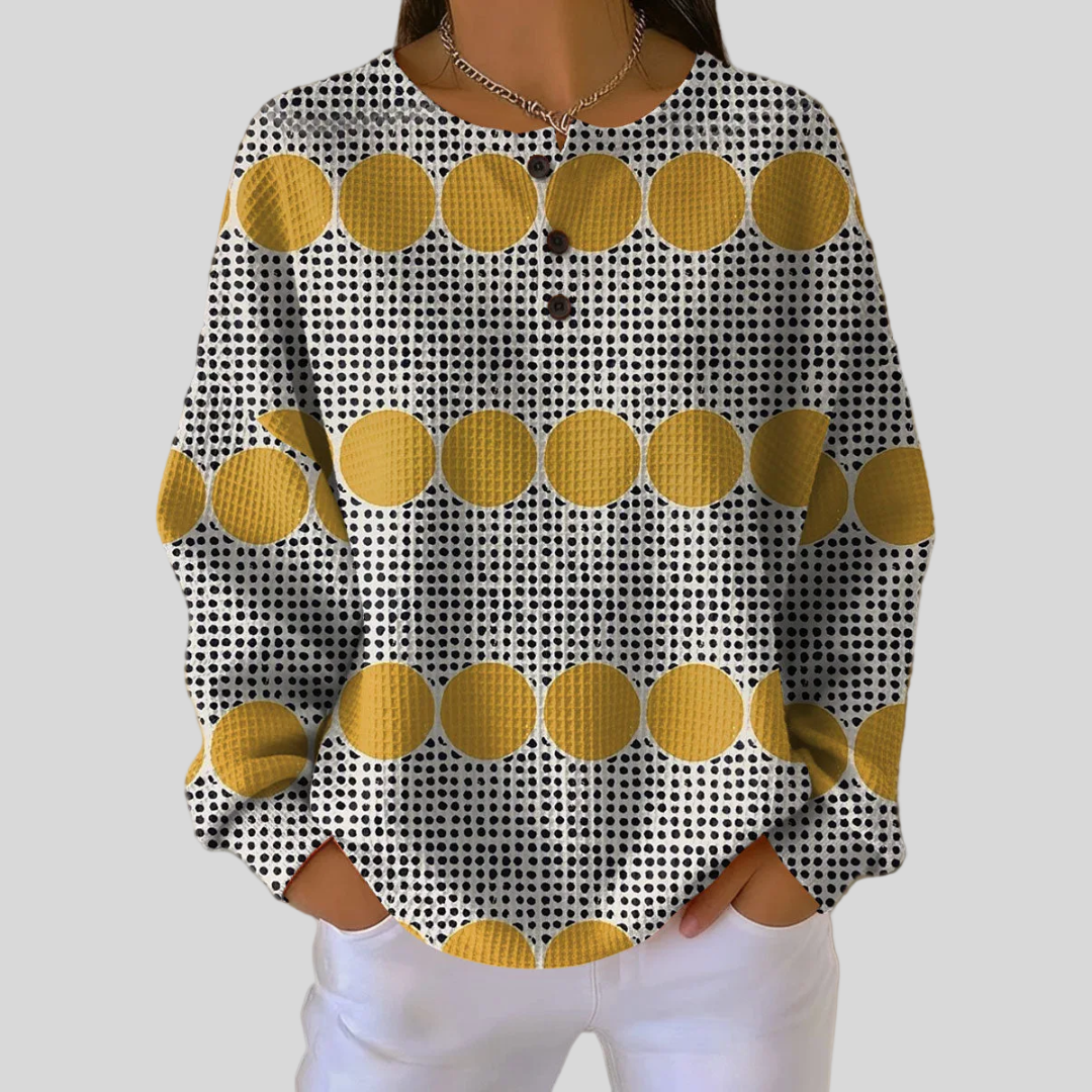 Maglione Senape a Cerchi e Quadretti