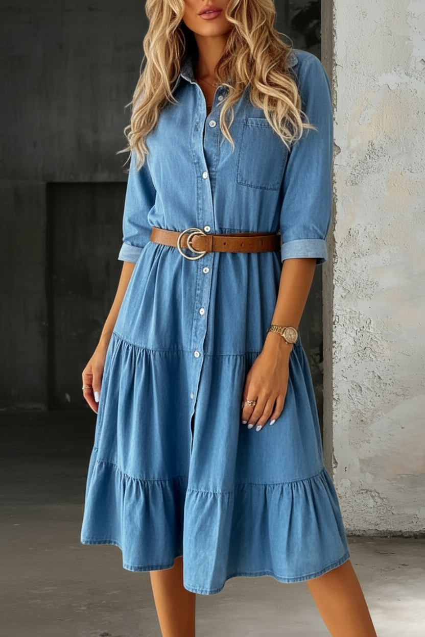 Abito Midi in Denim Casual ed Elegante