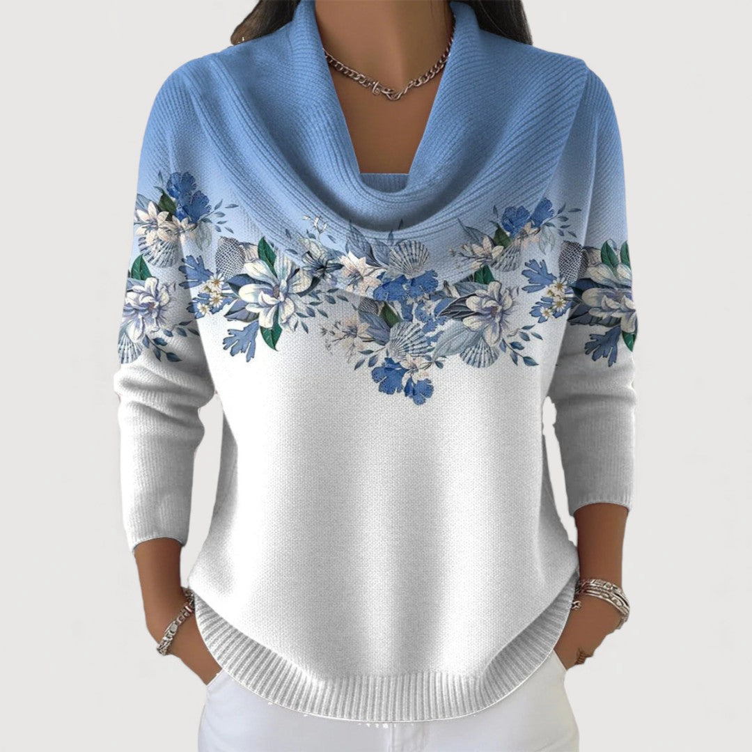 Maglione Floreale con Collo Rovesciato