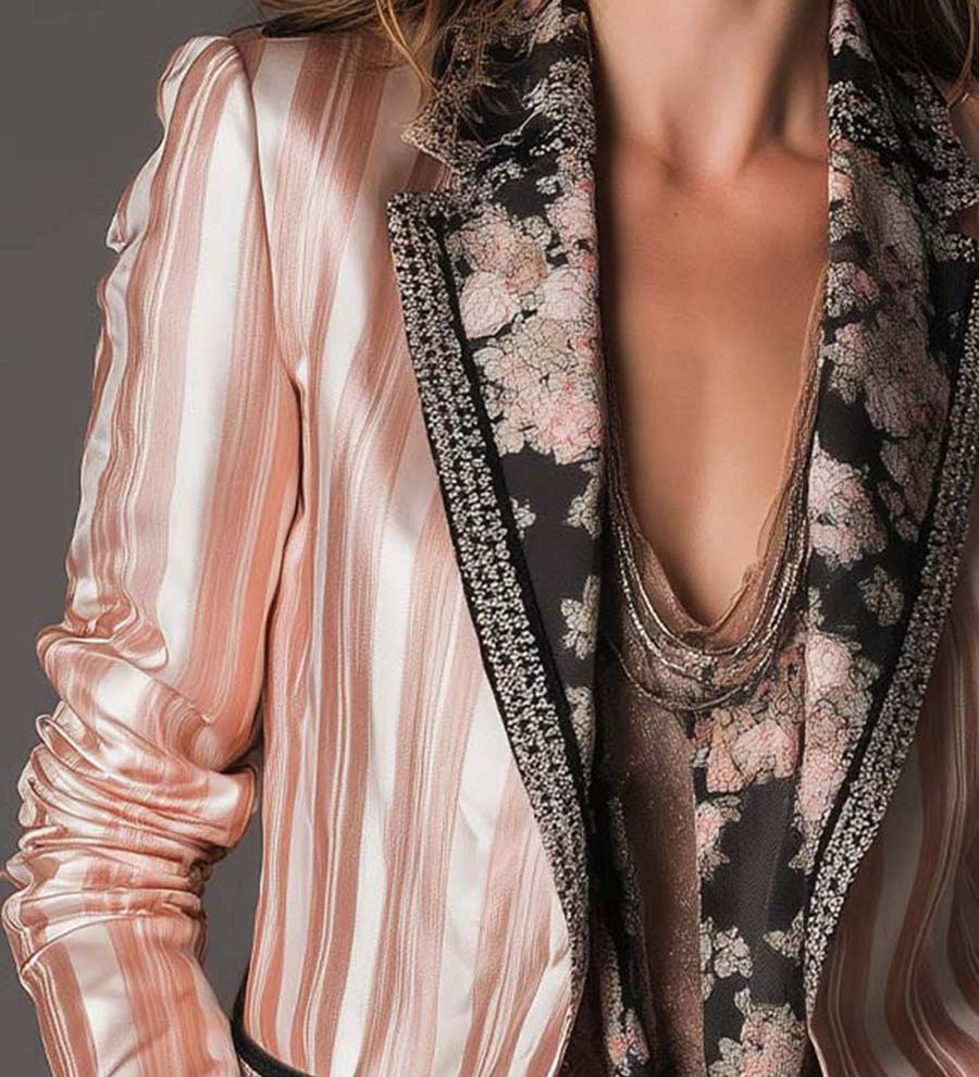 Blazer sartoriale bohémien a righe satinate