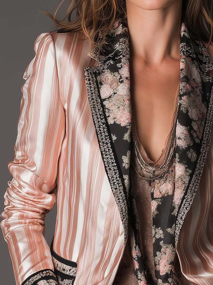 Blazer sartoriale bohémien a righe satinate