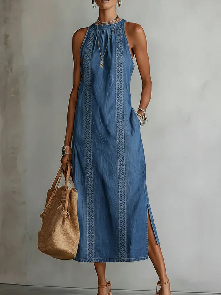 Soline | Abito in denim con pizzo rétro