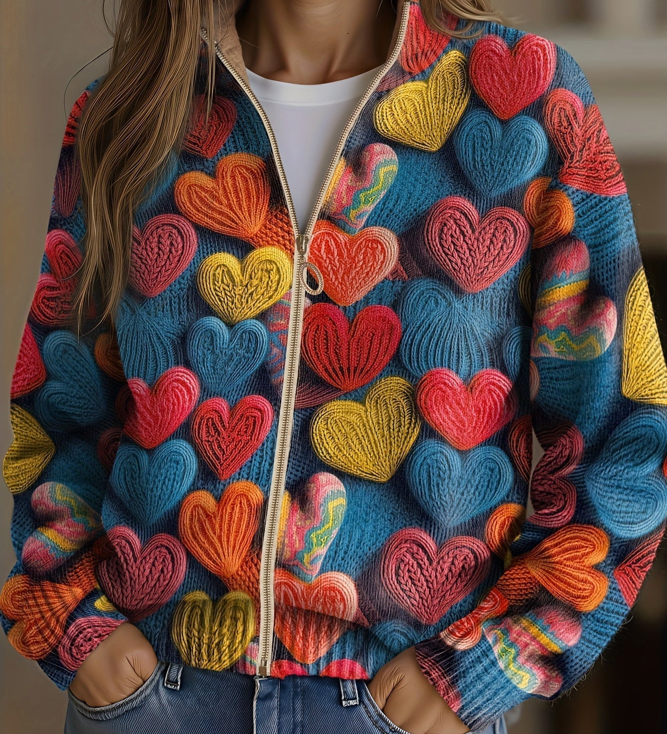 Cardigan con Zip e Cuori
