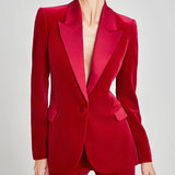 Sofia | Blazer in Velluto Rosso con Revers a Picco