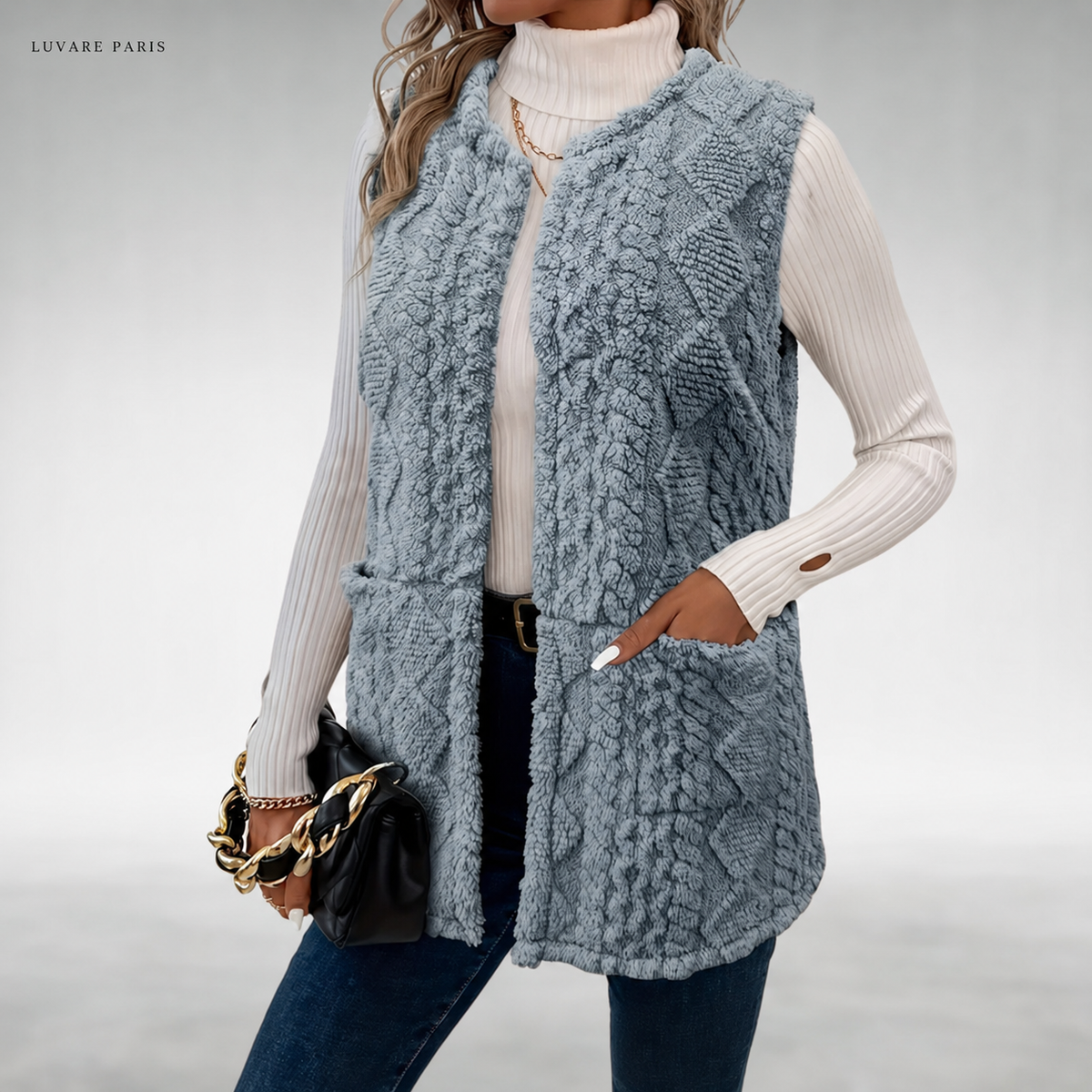Gilet Lungo con Motivi a Trecce