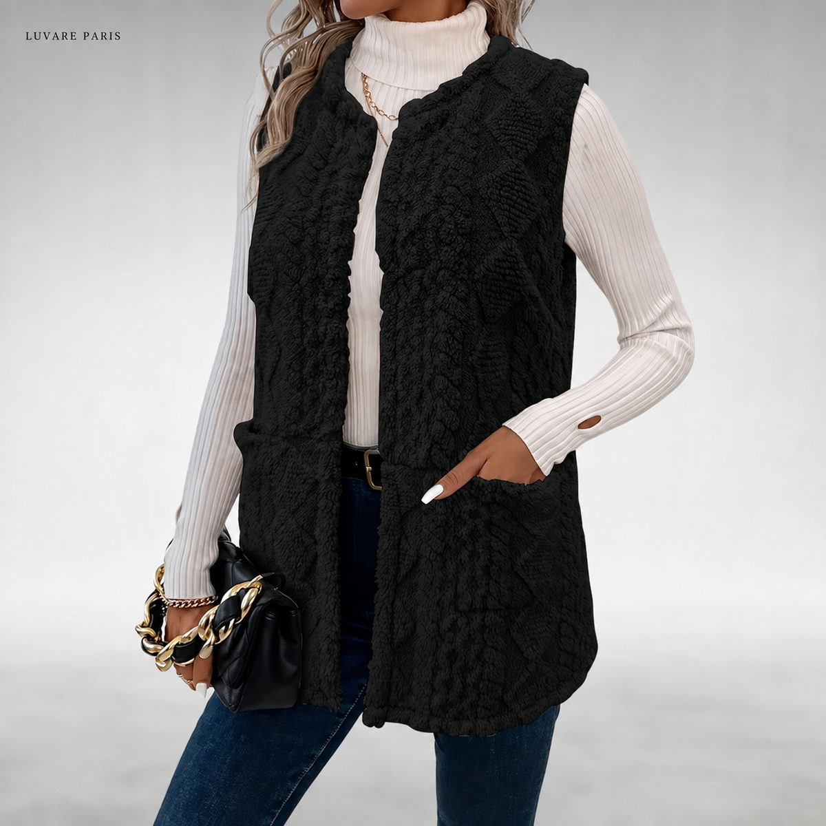 Gilet Lungo con Motivi a Trecce
