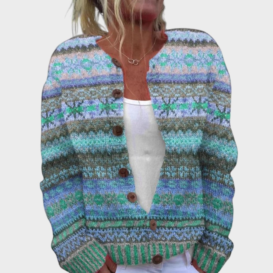 Rita - Cardigan Jacquard Verde Autunnale