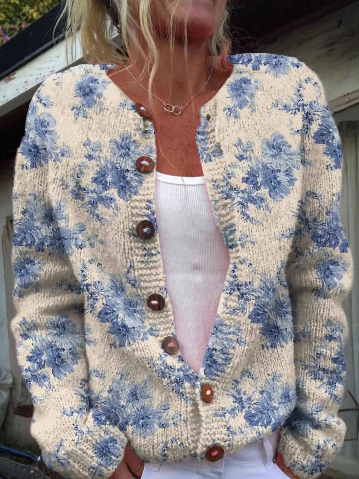 Cardigan Botanico Blu