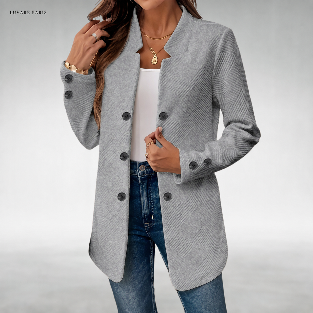 Blazer con Collo Corto e Bottoni