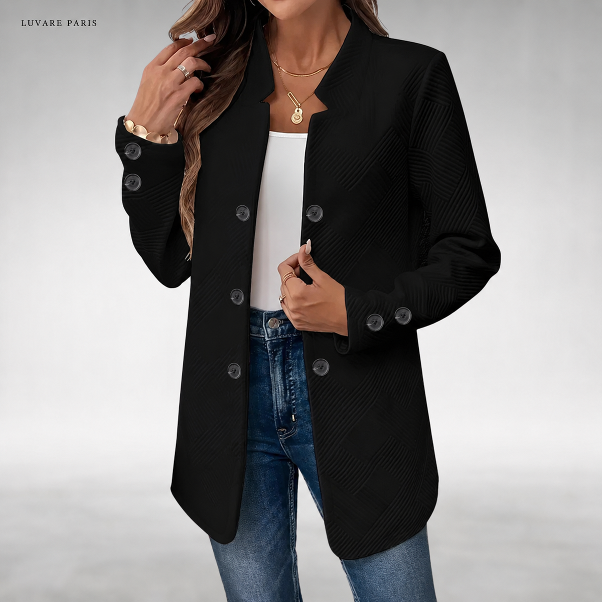 Blazer con Collo Corto e Bottoni