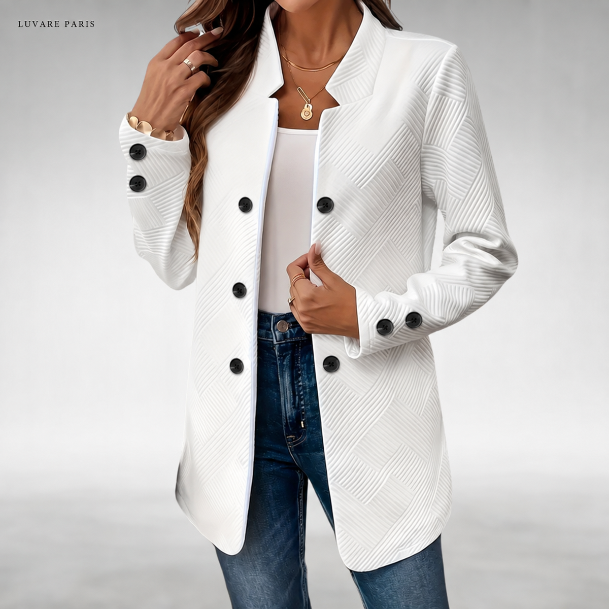 Blazer con Collo Corto e Bottoni