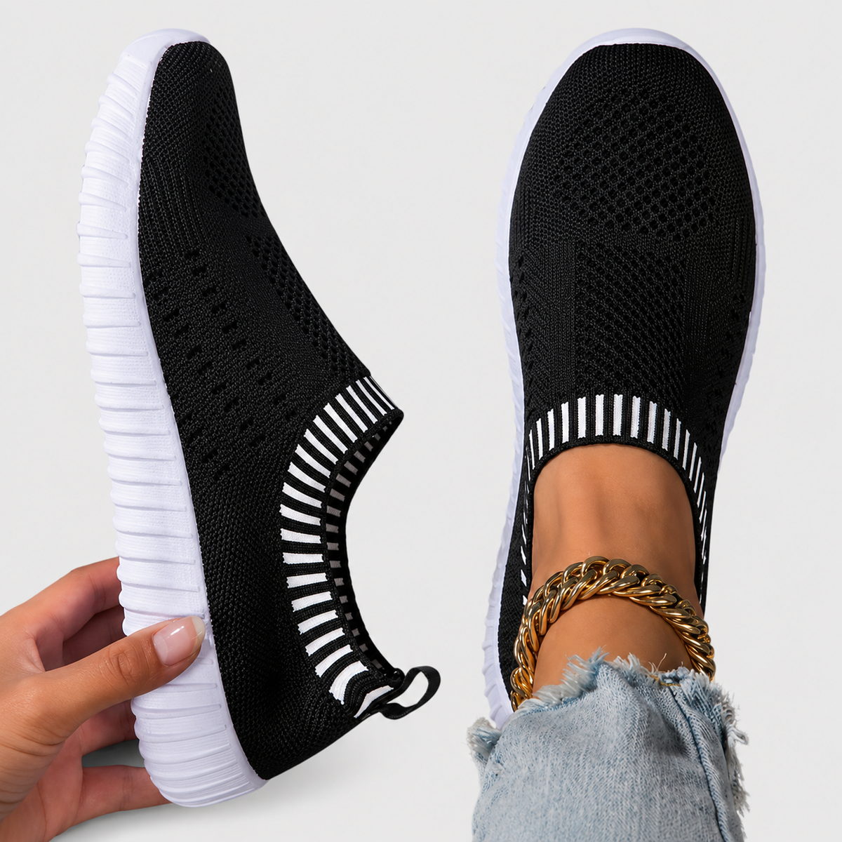 Sneakers Slip-On con Bordo a Righe