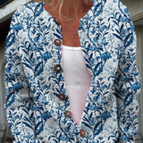Blandine | Cardigan elegante con stampa floreale blu e bianco