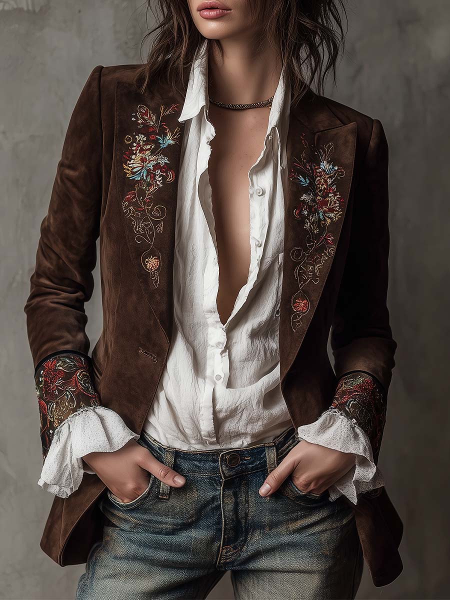 Blazer effetto camoscio con ricami
