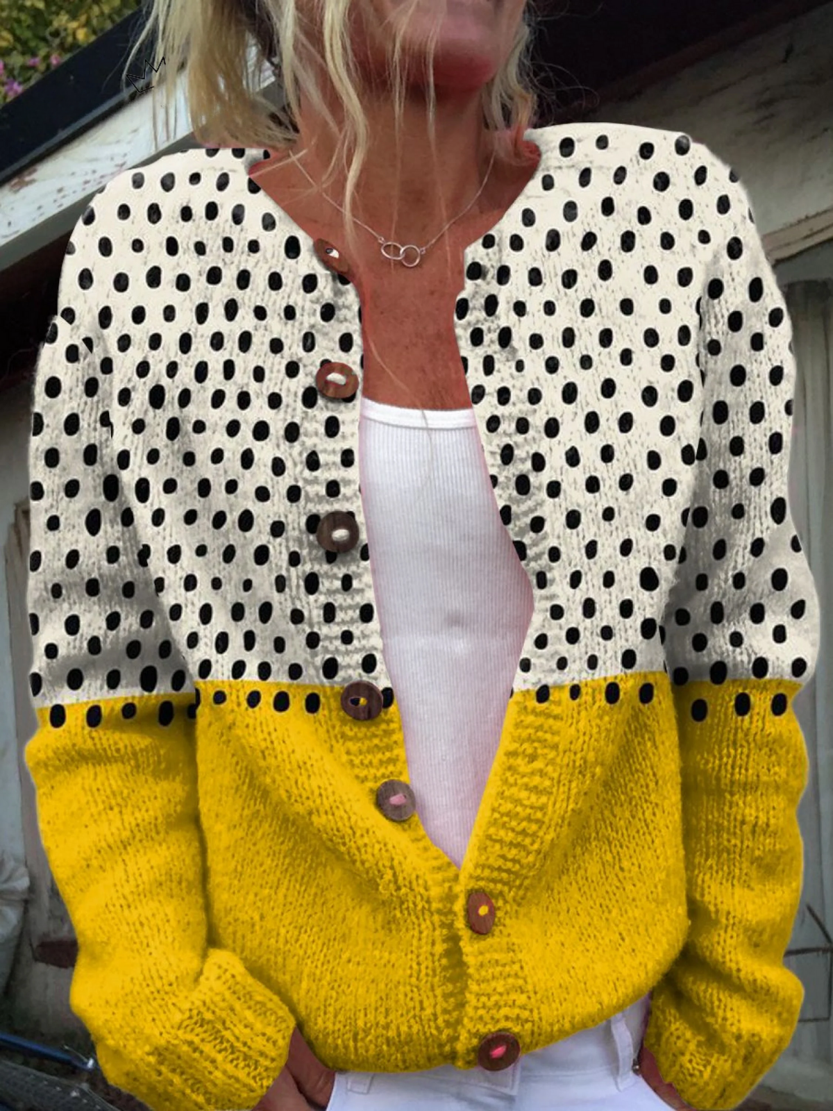 Adeline | Cardigan giallo a pois geometrici