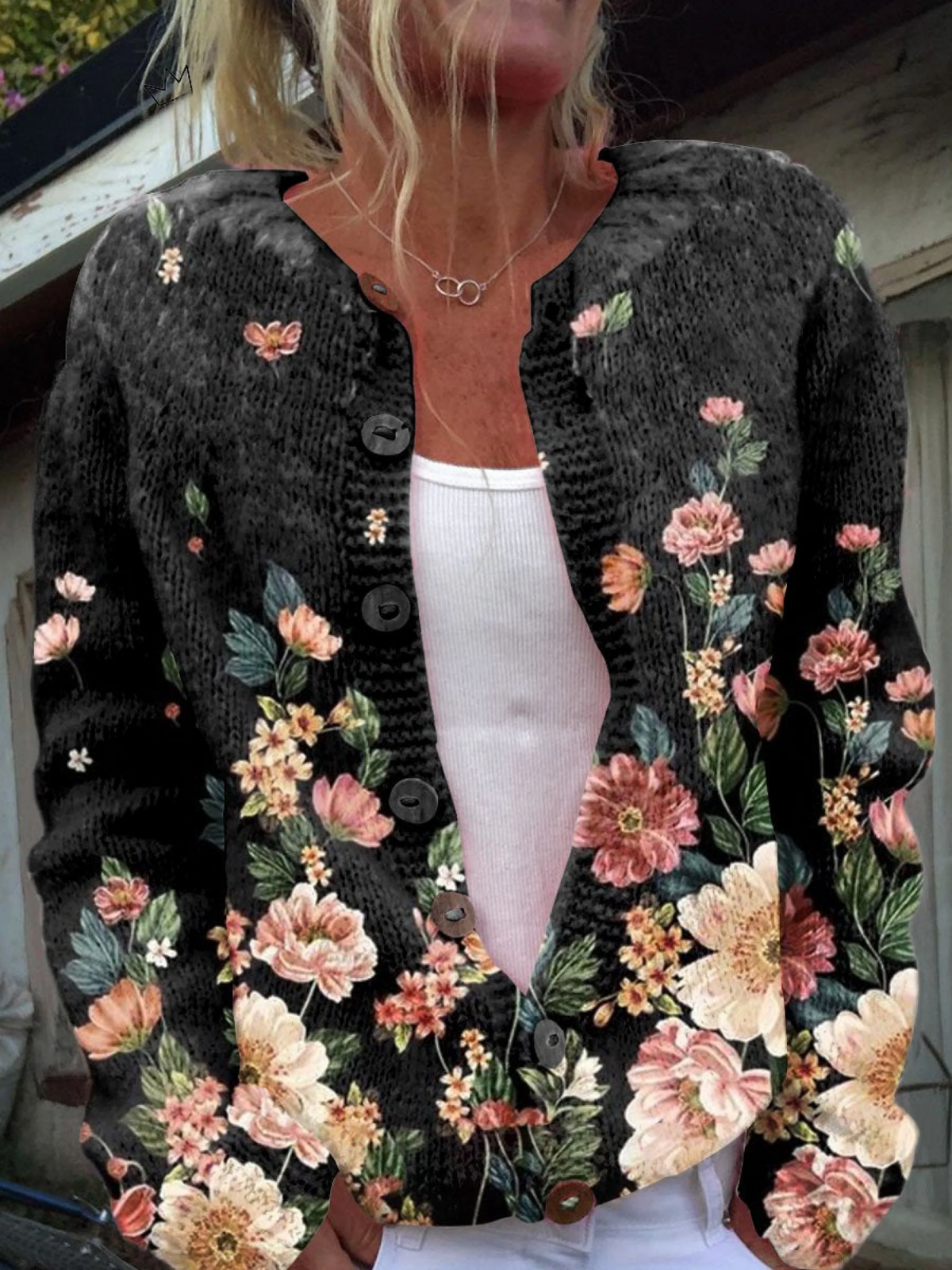 Cardigan Floreale Nero