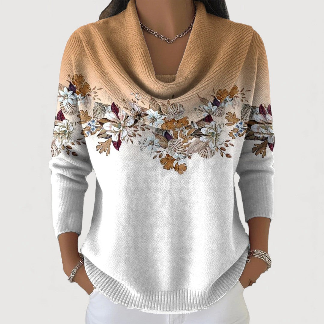 Maglione Floreale con Collo Rovesciato