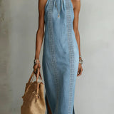 Soline | Abito in denim con pizzo rétro