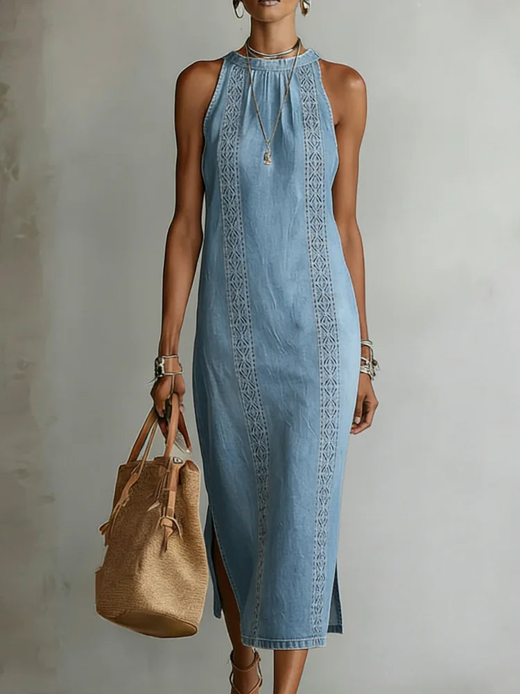 Soline | Abito in denim con pizzo rétro