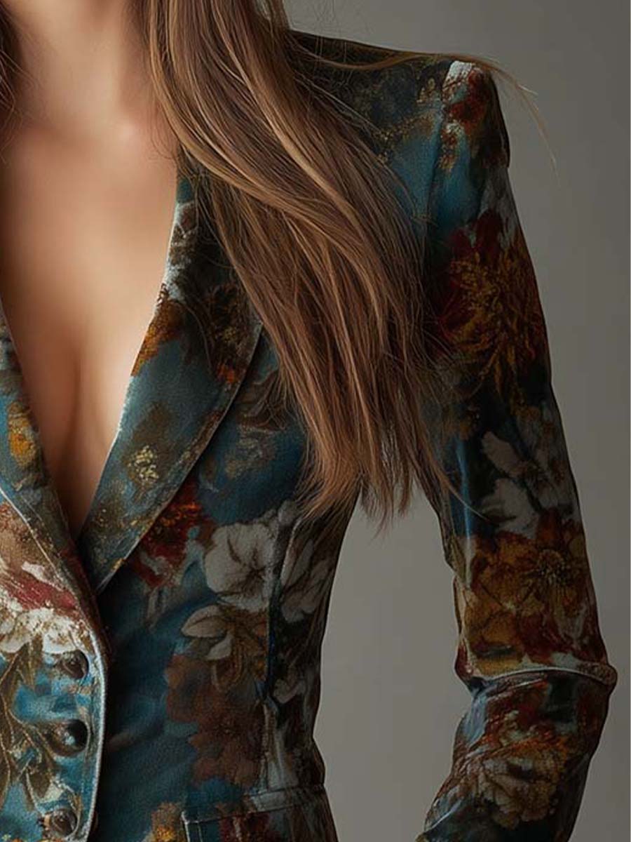 Blazer floreale color blu petrolio