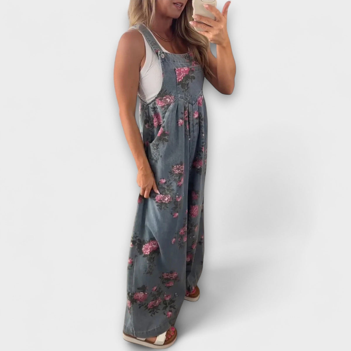 Bethany - Salopette in Denim con Motivo Floreale