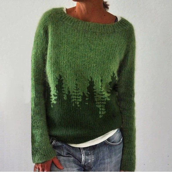 Maglione Retrò Verde con Motivo Abeti