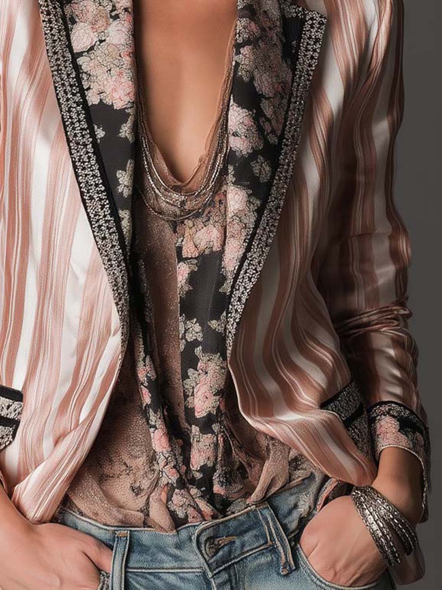 Blazer sartoriale bohémien a righe satinate