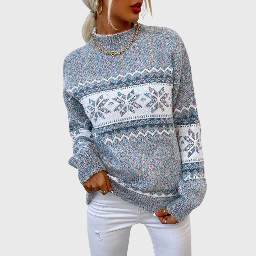 Maglione Vintage Azzurro con Motivo Norvegese