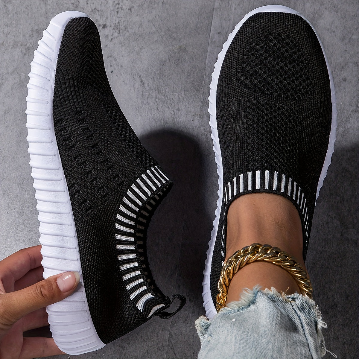 Sneakers Slip-On con Bordo a Righe