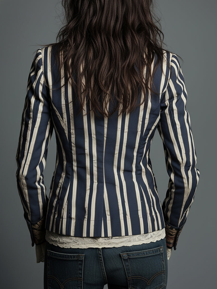 Blazer bohémien a righe e fiori