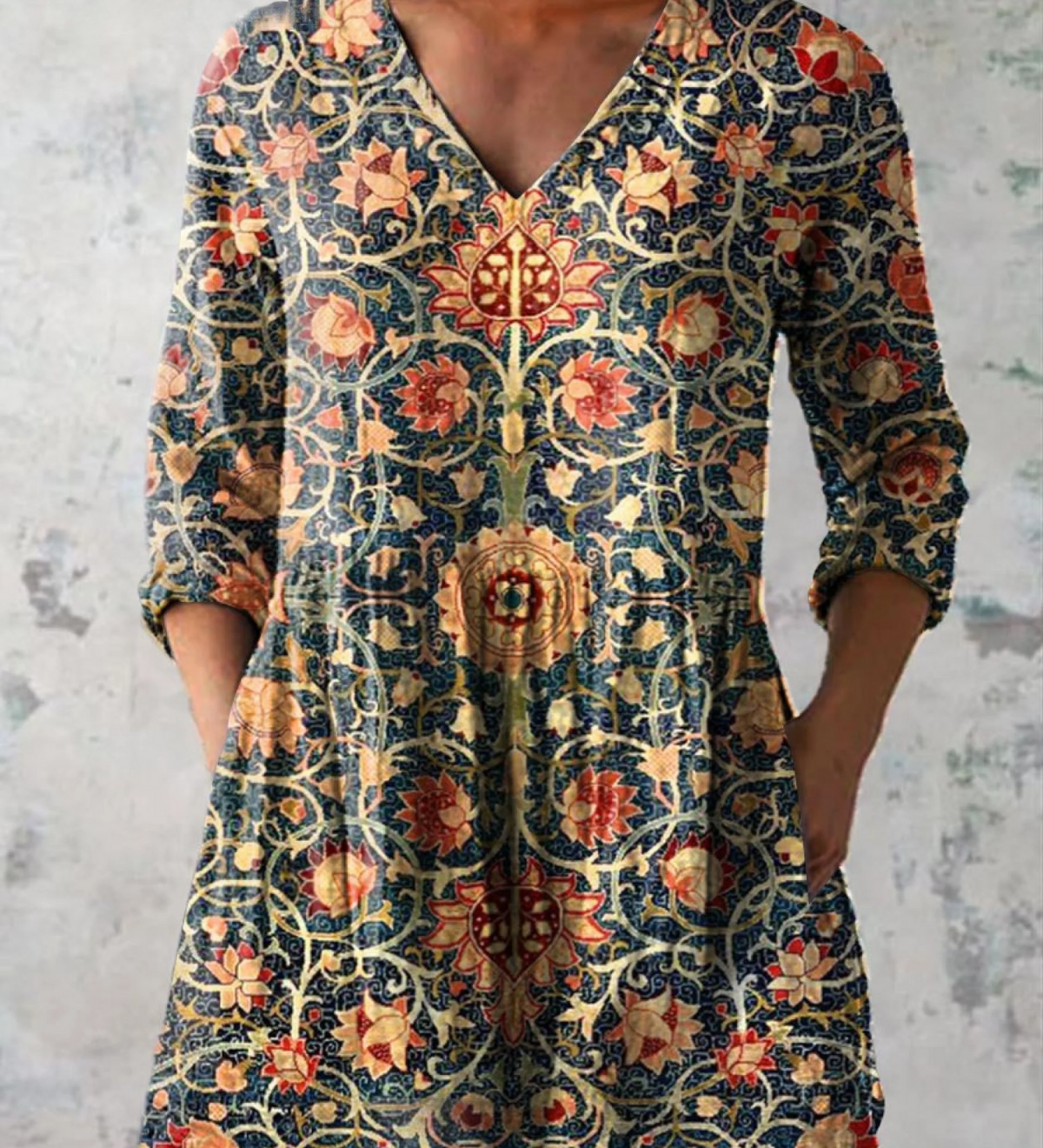 Blusa lunga con scollo a V