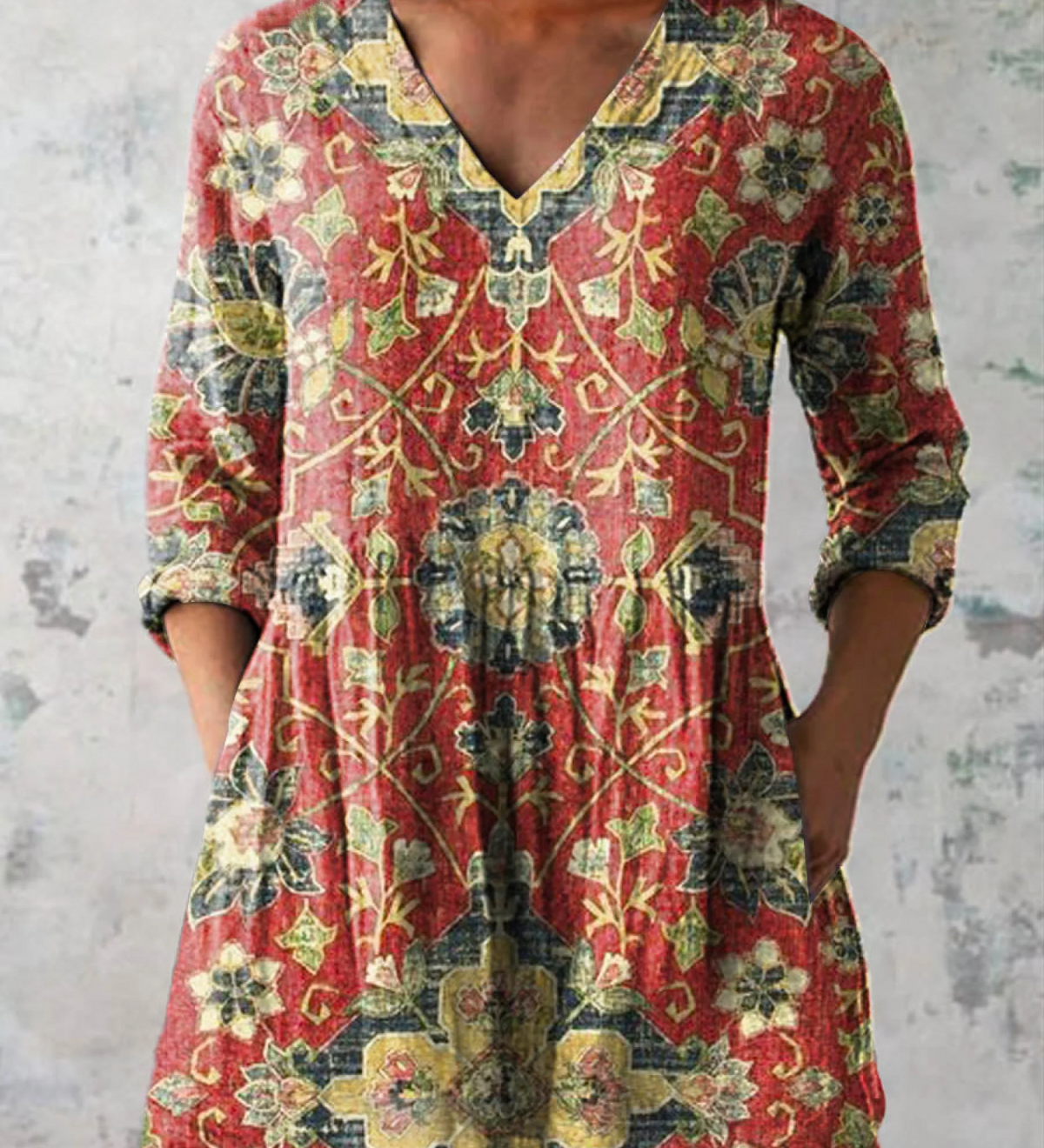 Blusa lunga con scollo a V