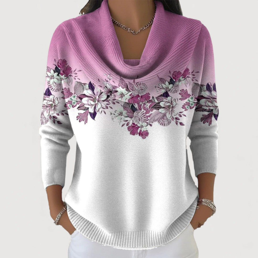 Maglione Floreale con Collo Rovesciato