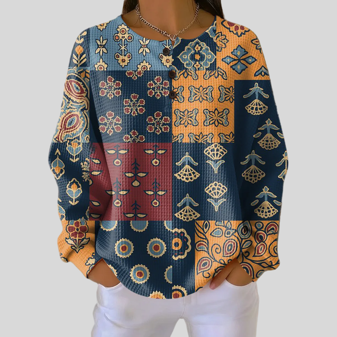 Maglione a Riquadri Folk Blu