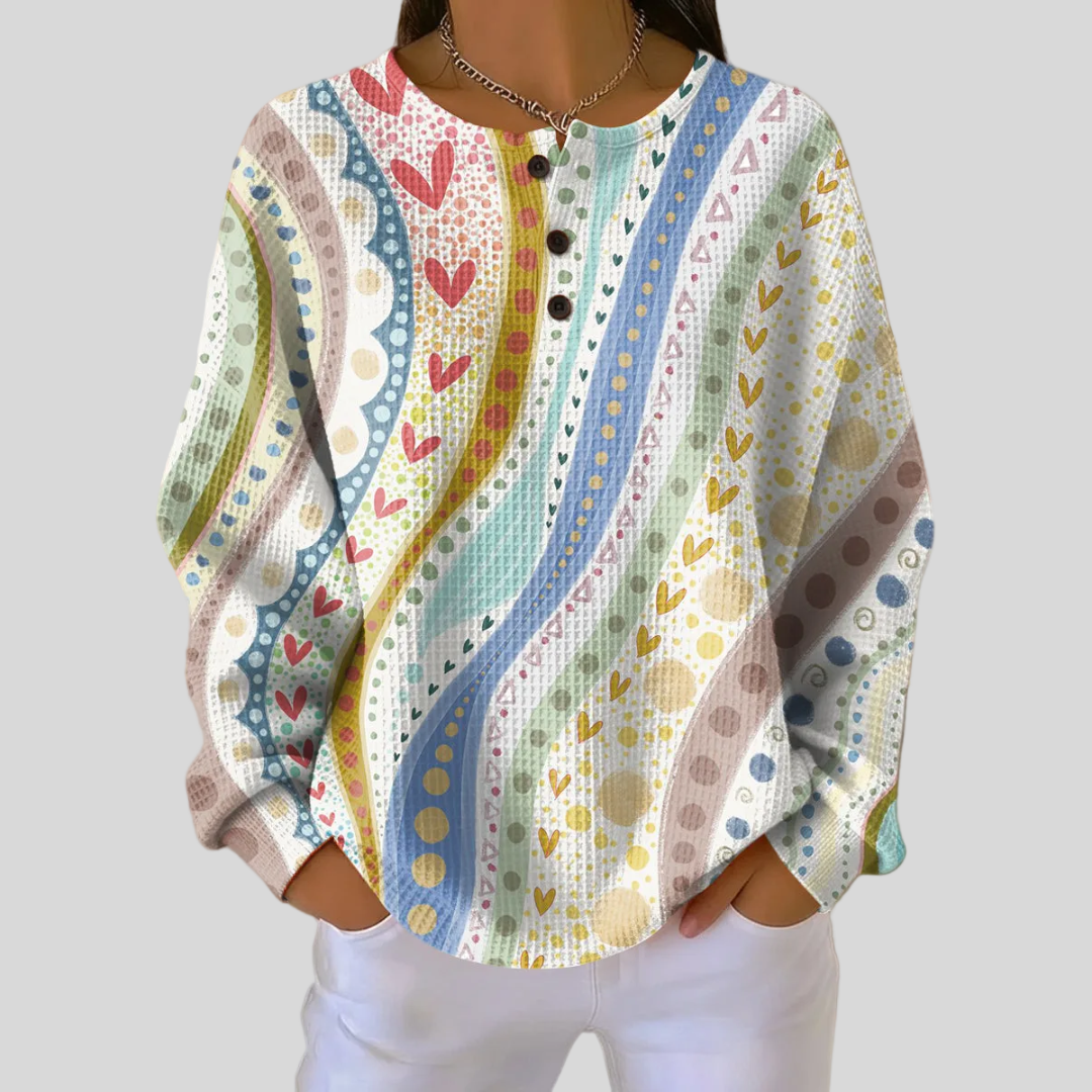Maglione a Bande Decorative in Stile Folk