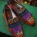 MOCASSINO CON FRANGE E STAMPA ANIMALIER