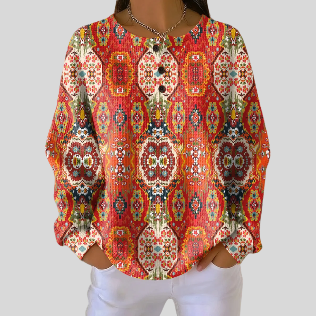 Maglione Rosso a Medaglioni Folk