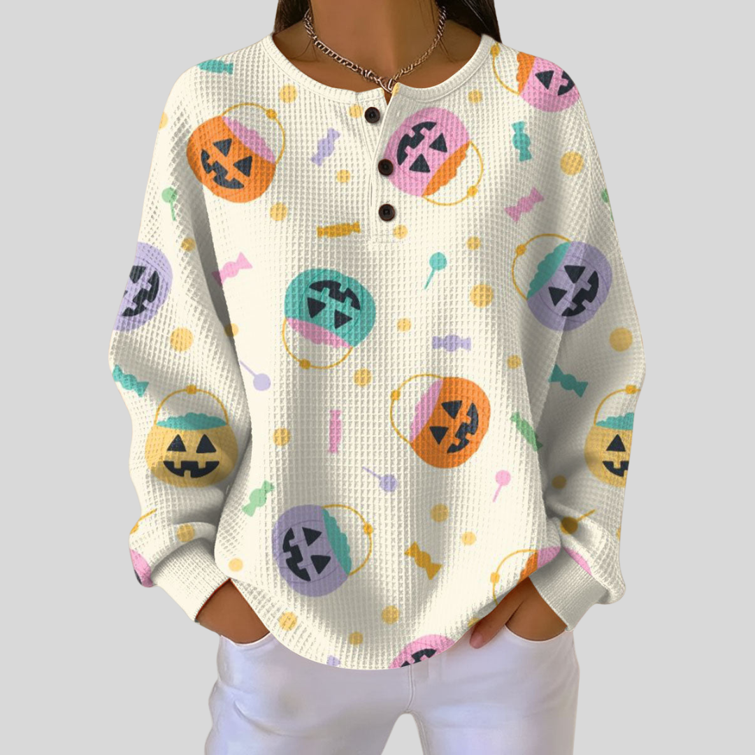 Maglione Autunnale con Zucche e Caramelle