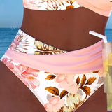 Bikini con stampa floreale a contrasto e spacco