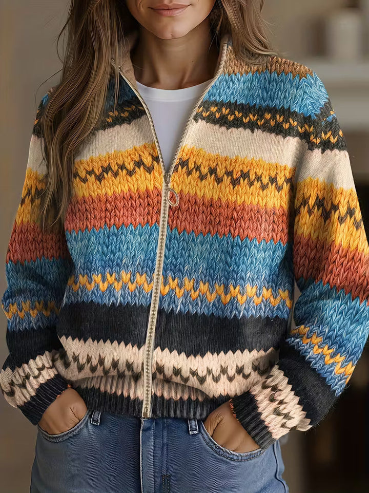 Mia | Cardigan con Zip e Righe a Zig Zag