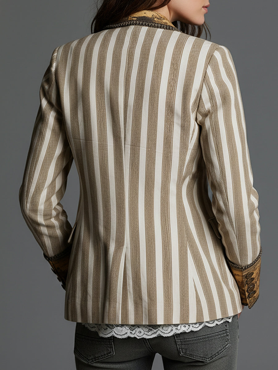 Blazer bohémien a righe con revers stampati