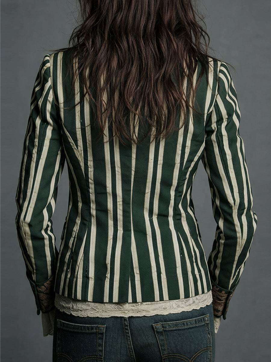 Blazer bohémien a righe e fiori
