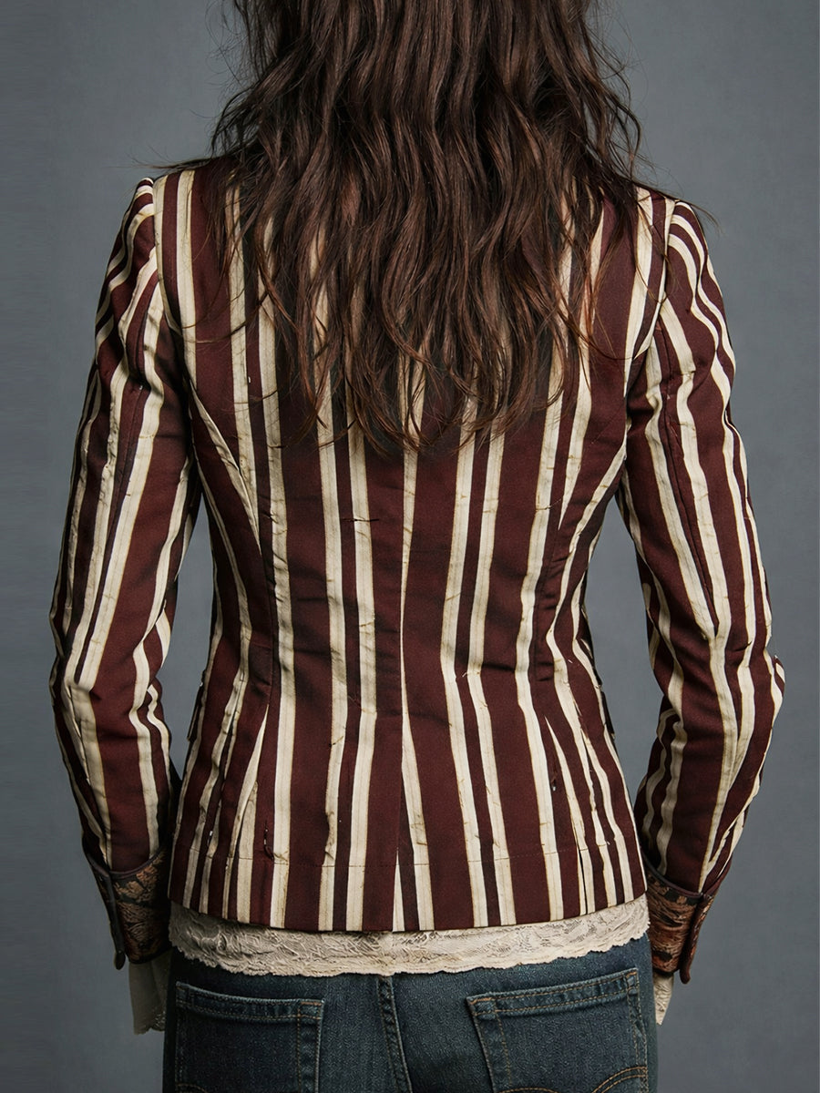 Blazer bohémien a righe e fiori