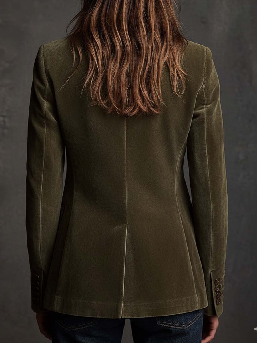 Blazer verde oliva in velluto ricamato