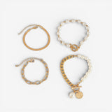 Set di braccialetti chic in oro 4 pezzi – Serpente, perle e maglie