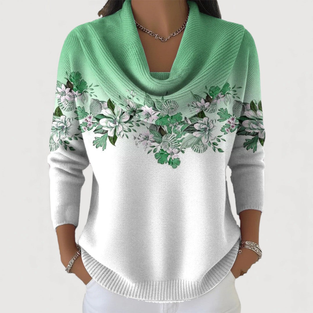 Maglione Floreale con Collo Rovesciato