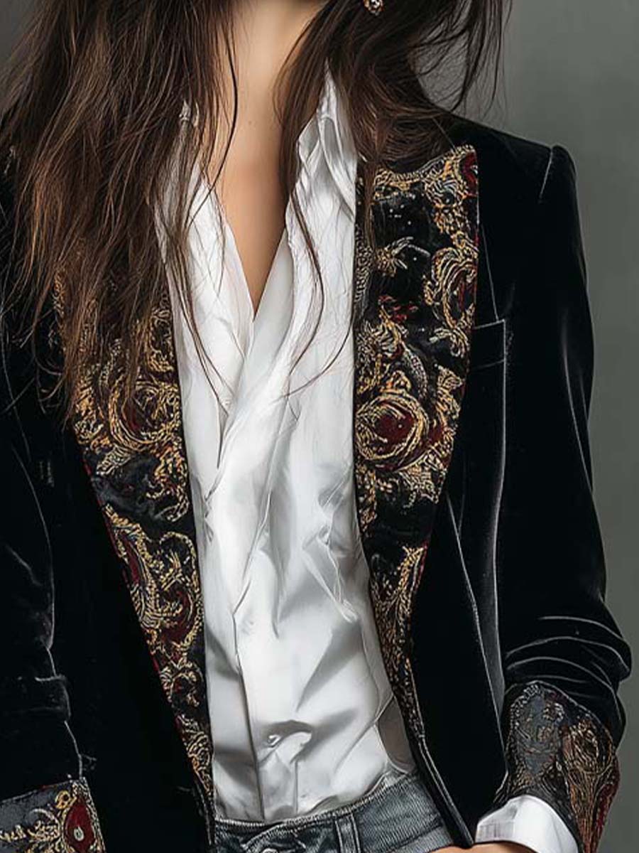 Blazer in velluto con revers barocchi
